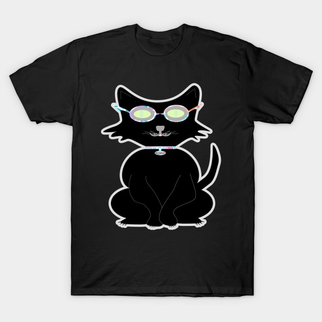 Retro Kitty. A cute black cat with cool hipster vibes. Funky design for cat people! T-Shirt by innerspectrum